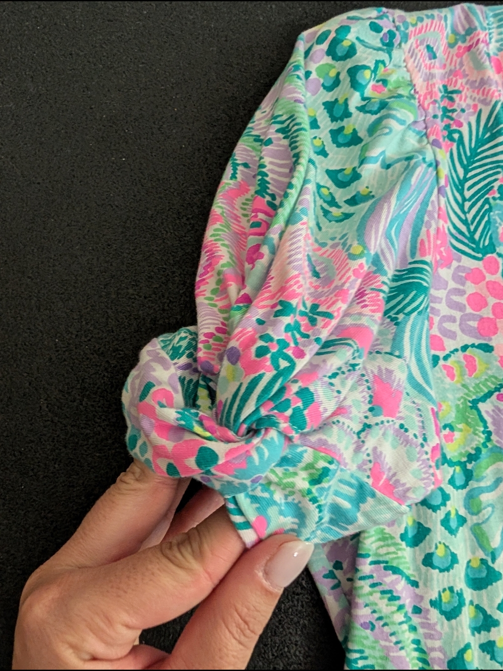 Lilly Pulitzer Pastel Floral Puff Sleeve Dress - Pink & Aqua Size L - Picture 2 of 6